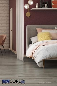 a bedroom with brick walls and wood flooring is pictured in this ad for procre