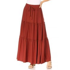 Women's Casual Elastic High Waist Solid A Line Layer Ruffle Swing Maxi Skirt,igh waisted skirts for women, layered frill trim swing skirts, ruffle pleated maxi skirts, long flowy skirts above ankle length, elastic waist with drawstring decoration, casual loose fit Size Chart(Inches) / HSK01489S => Length: 27/ Waist: 25-26 M => Length: 27.5/ Waist: 27-28 L => Length: 28/ Waist: 29-30 1XL => Length: 28.5/ Waist: 30-32 Color: Orange.  Gender: female.  Age Group: adult. Fall Tiered Ruffled Skirt, Tiered Gathered Skirt In Solid Color, Relaxed Tiered Maxi Skirt With Layered Hem, Solid Color Tiered Gathered Skirt, Spring Maxi Skirt With Ruffles, Tiered Ruffle Hem Skirt, Solid Color Ruffled Maxi Skirt, Flowy Tiered Skirt With Ruffle Hem, Tiered Ruffled Maxi Skirt