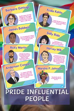 the poster for pride infuential people is shown with four different faces on it