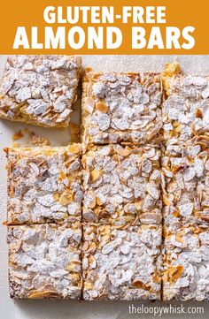 gluten - free almond bars with text overlay