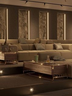 The perfect mid-century home theater, with the most comfortable and luxurious pieces! T.v Table Design, Television Table, Home Mid Century, Modern Luxury Bedroom, Luxury Furniture Brands, Socks Gift, Luxury Rooms