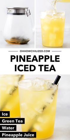 pineapple iced tea in a glass pitcher with ice