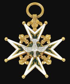 a gold and white snowflake with an eagle on it's back end