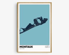 a blue poster with the words montauk on it and two skiers in mid air