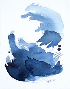 an abstract painting with blue and white colors