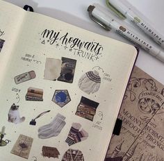 an open notebook with many different things on it