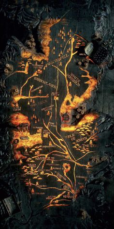 a map that is on fire with many different things in the middle and bottom half