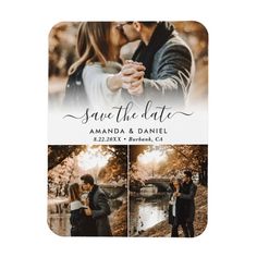 save the date photo magnets with an image of two people holding hands and kissing