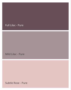 the color palette is shown in shades of pink, purple and grey with text that reads full lila - pure mild lilac - pure