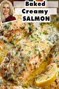 baked salmon, salmon recipes Creamy Salmon Recipes Baked, White Salmon Recipe, Salmon With White Sauce, Salmon Cream Sauce, Lemon Cream Salmon Recipes, Butter Sauce For Salmon, Creamy Baked Salmon, Cream Cheese Salmon Recipes, Salmon With Lemon Sauce