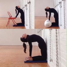 the woman is doing yoga exercises with her ball