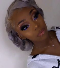 Blue Makeup Ideas For Black Women, Full Face Make Up Ideas, Pop Of Color Makeup Black Women, Royal Blue Makeup Looks Black Women Prom, Blue Glitter Makeup Looks, Blue And Silver Makeup Looks Black Women, Sliver Makeup Black Women, Royal Blue Makeup Looks Black Women, Blue Eye Makeup Black Women