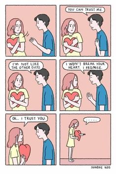 a comic strip with two people talking to each other and one is holding a heart