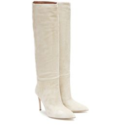 Suede knee-high boots off white