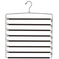 a clothes hanger with five black bars hanging from it's sides and four clips on each end