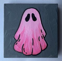 a painting of a pink ghost with black eyes