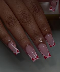 Short Medium Valentines Nails, Basic Nail, Vday Nails, 2023 Love, Colored Acrylic Nails, French Tip Acrylic Nails, French Acrylic Nails, Classy Acrylic Nails, Short Square Acrylic Nails