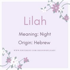 a pink and white floral frame with the words'meaning night origin hebrew'in it