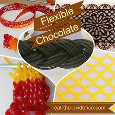 the collage shows different types of decorative items and text that reads flexible chocolates