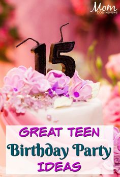 a birthday cake with pink flowers and the number fifteen on it is featured in this post