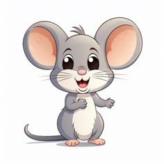 a cartoon mouse standing up with its hands in the air and making a funny face