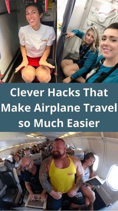 people sitting in an airplane with the words clever hacks that make airplane travel so much easier