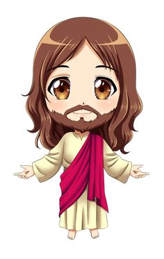 the jesus with long hair and brown eyes is wearing a red scarf around his neck