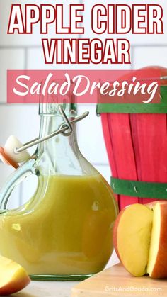 apple cider vinegar salad dressing in a glass bottle