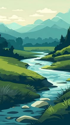 a river running through a lush green countryside