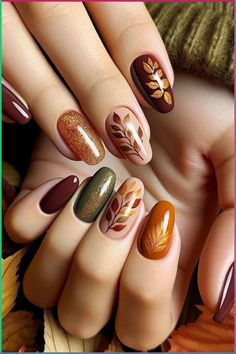 Step into a magical realm with Enchanted Forest Nail Design Ideas for October. These designs capture the mystique of ancient woods at twilight, with motifs of whispering trees, hidden creatures, and the glow of fairy lights. Perfect for those drawn to the mystery and beauty of nature’s untouched corners, these nails are an ode to the enchantment that dwells within the forest. #EnchantedForestNails #MysticalManicure #OctoberNails #ForestNails #FairyNails  #nailart #naildesigns Nail Art September, Nail Fall Ideas, Summer To Fall Nails, Subtle Fall Nails, Early Fall Nail Colors, September Nail Ideas, Statement Nails