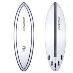 the surfboard is white and has black trim