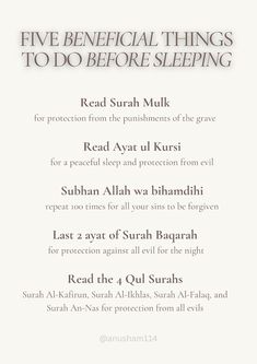 the five beneficial things to do before sleeping info sheet with text overlaying it