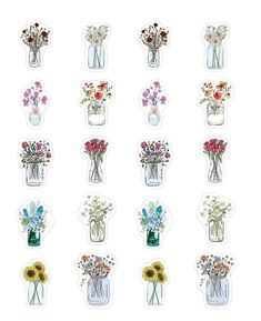 stickers with flowers in vases on them are arranged to look like they have been painted