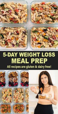 This 5-Day Weight Loss Meal Prep menu is gluten free and dairy free. These weight loss meals are healthy, tasty, and satisfying! Meal Prep For 5 Days, Healthy Gluten Free Meal Prep Lunch, Healthy Lunch Prep Ideas For Work, Meal Prep 5 Days, Low Carb Lunch Meal Prep For The Week, Simple Dinner Meal Prep, 5 Day Meal Prep Healthy, 5 Day Lunch Meal Prep, Cheap Healthy Lunch Meal Prep