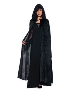 55” Hooded Cloak Cloak Black, Black Halloween Costumes, Cape With Hood, Black Cloak, Halloween Party Dress, Velvet Cape, Costume Noir, Witch Halloween Costume, Black Costume