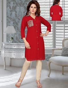 Red Georgette Partywear Salwar Kameez Latest Salwar with Bottom Pant Comfortable and Easy Wear Dress belongs to the embroidery work at the front and sleeves Hijab and band shown in the image can be bought separately Fabric: GeorgetteCare: Mild machine wash/ hand Cold Wash/ Dry cleanWe request customers to carefully choose the correct size and dress length referring to our size chart Red Semi-stitched Kurta With Mirror Work, Red Semi-stitched Designer Kurta, Red Mirror Work Kurta For Diwali, Festive Semi-stitched Blouse Piece In Straight Kurta Shape, Red Kurta With Mirror Work For Eid, Red Mirror Work Kurta For Eid, Festive Unstitched Long Sleeve Blouse Piece, Navratri Long Sleeve Churidar With Mirror Work, Festive Long Sleeve Churidar With Mirror Work