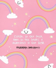 a pink background with rainbows, clouds and stars in the sky that says gulua to one pea