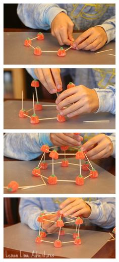 the instructions for making popsicle flowers are shown in three different pictures, one is being made from popsicle sticks