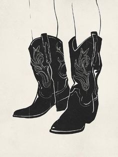 size: 48x36in Stretched Canvas Print: Cowboy Detail - Boots by Lisa McCandless : Using advanced technology, we print the image directly onto canvas, stretch it onto support bars, and finish it with hand-painted edges and a protective coating. Cowboy Boots Prints, Cowgirl Art Print, Cowboy Art Print, Cowgirl Boots Illustration, Retro Paintings Vintage, Vintage Cowboy Illustration, Cowboy Boots Painting, Cowboy Boot Illustration, Cowboy Boot Painting