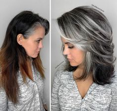 Dark To Gray Hair, Gray Hair Growing Out, Natural Gray Hair, Transition To Gray Hair