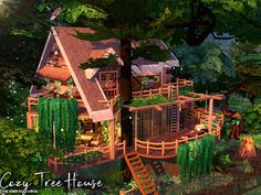 a tree house in the middle of some trees