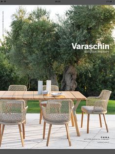 an outdoor table and chairs with the words varaschin on it