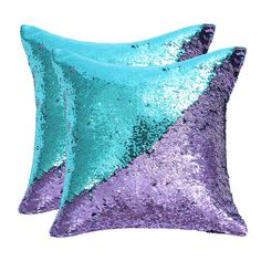 PRICES MAY VARY. Pillowcase Features: Set of 2 reversible sequin pillow covers, size 18 x 18 inches, hand wash only Hidden zipper design on the bottom for easy insert and removal of pillow inserts Sparkly mermaid sequins on one side that change color when you run your fingers across Perfect decor for living room, bedroom, playroom, car, party, event or as gift for kids and teens Made from satin fabric with mermaid sequins on one side and solid satin on the reverse side  SquarePie magic reversibl Bedroom Turquoise, Sequin Throw Pillows, Purple Throw, Sequin Cushion, Purple Throw Pillows, Mermaid Pillow, Sequin Pillow, How To Make Pillows, Decorative Pillow Cases