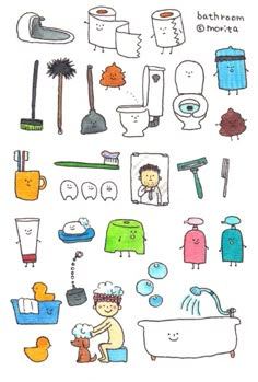 an image of bathroom items drawn by hand