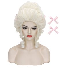 PRICES MAY VARY. 【Package Include】- 1x blonde rococo/baroque wig + 2x pink ribbon + 1x wig cap. 【Material】 - Synthetic fibers. Can be re-style or cut within 350°F. 【Easy to Wear & Care】- You can use fingers and spray to make fluffy curl texture in mins. 【Occasion】- Perfect for Bridgerton Costume, drag queen costume, Elizabeth, Victorian style costume wig, rococo, baroque wig, Halloween or themed parties, etc. 【Adjustable】- The adjustment range of head circumference is 19.6''-23.6‘’, suitable for Curly Anime, Rococo Costume, Marie Antoinette Wig, 18th Century Wigs, Golden Queen, Fluffy Curls, Drag Queen Costumes, Halloween Party Dress, Diy Wig