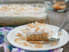 a piece of cake on a white plate with a fork in front of the pie