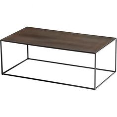 a coffee table with metal frame and wood top