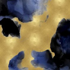 an abstract painting with gold and blue colors