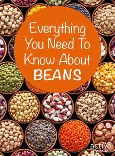 many different types of beans in bowls with the words everything you need to know about beans