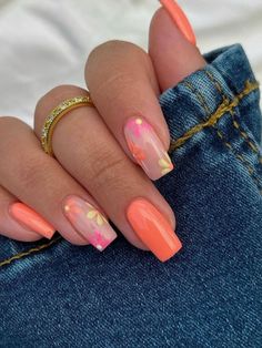 There's a new beauty trend taking over Instagram and it's absolutely stunning. Say hello to "quartz nails". Spring Coral Nails Ideas, Tropical Nails Coffin Shape, Spring Nail Art Acrylic, Pink Coral Nails Acrylic, May Nails Coffin, Nail Art Designs Coral, Summer Nails Coral Design, Coral Square Acrylic Nails, Orange Nails With Design Summer